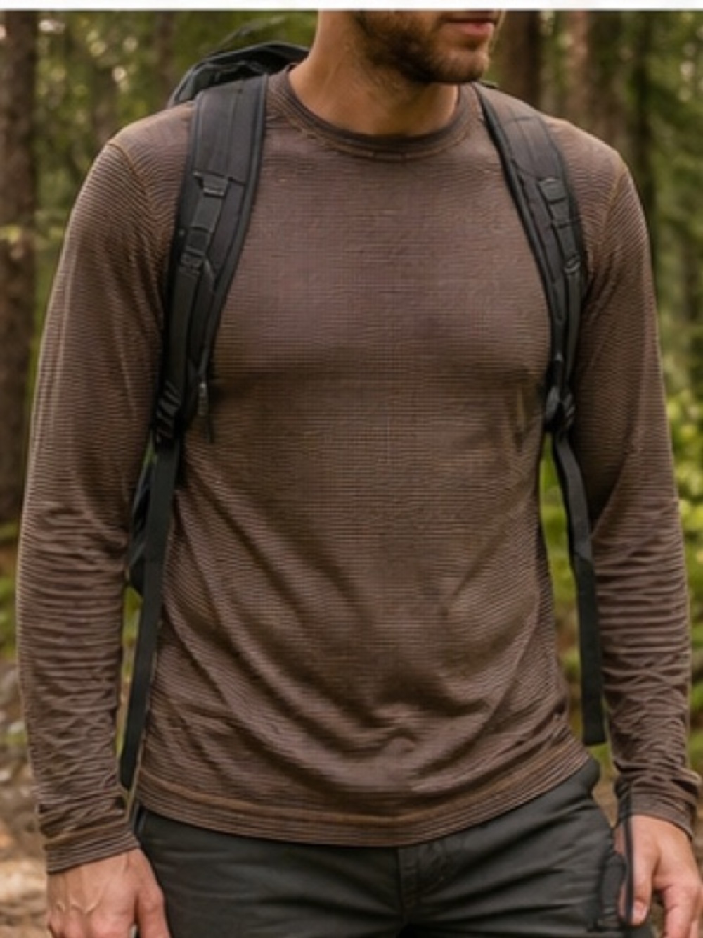Smartwool Merino 150 Base Layer Shirt Med Brown Heather Stripe 100% Merino Wool